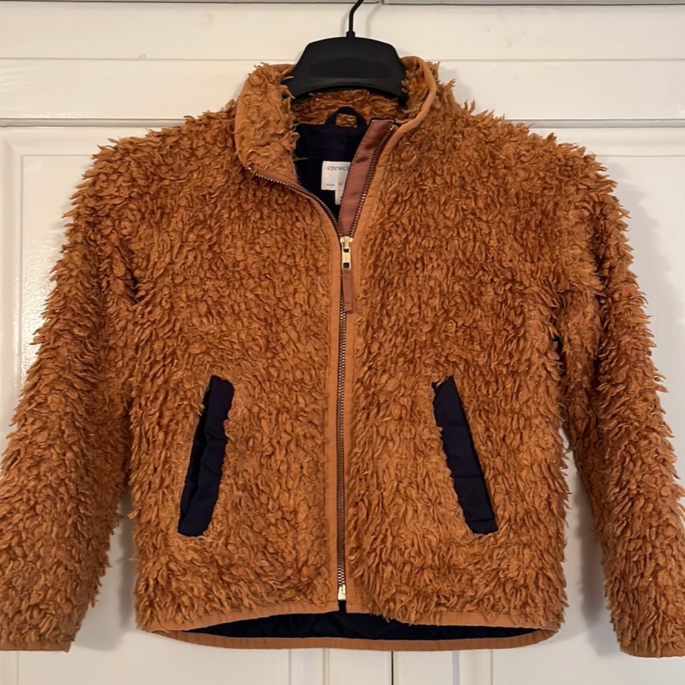 Beautiful j crewcuts girls “fuzzy bear” brown tan jacket. Size 6/7